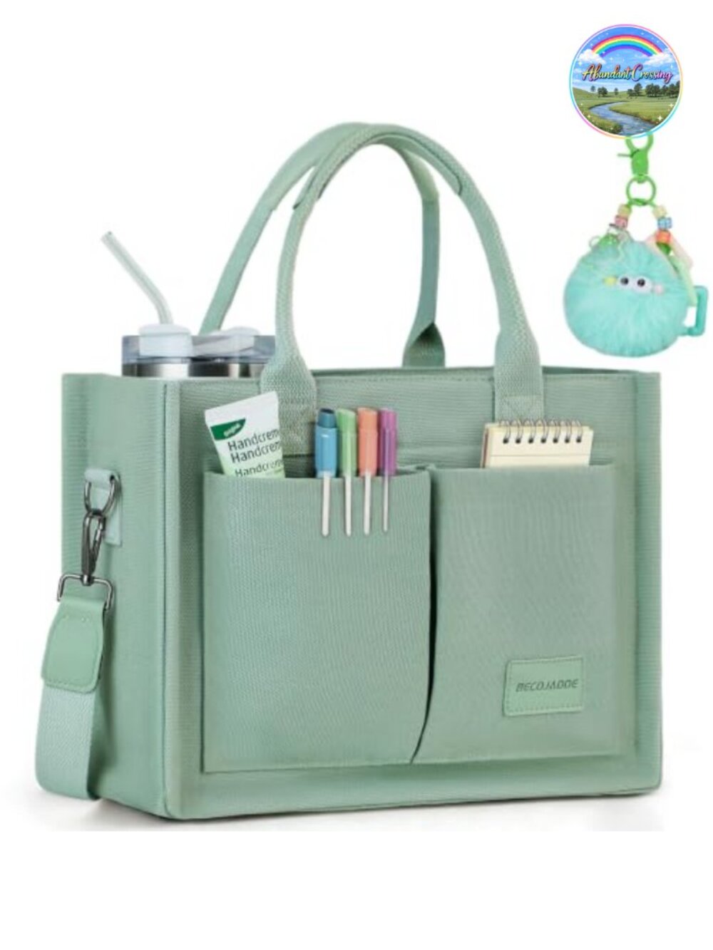 Structured Canvas Tote Bag Zippered Multi-Compartment Work Travel Purse